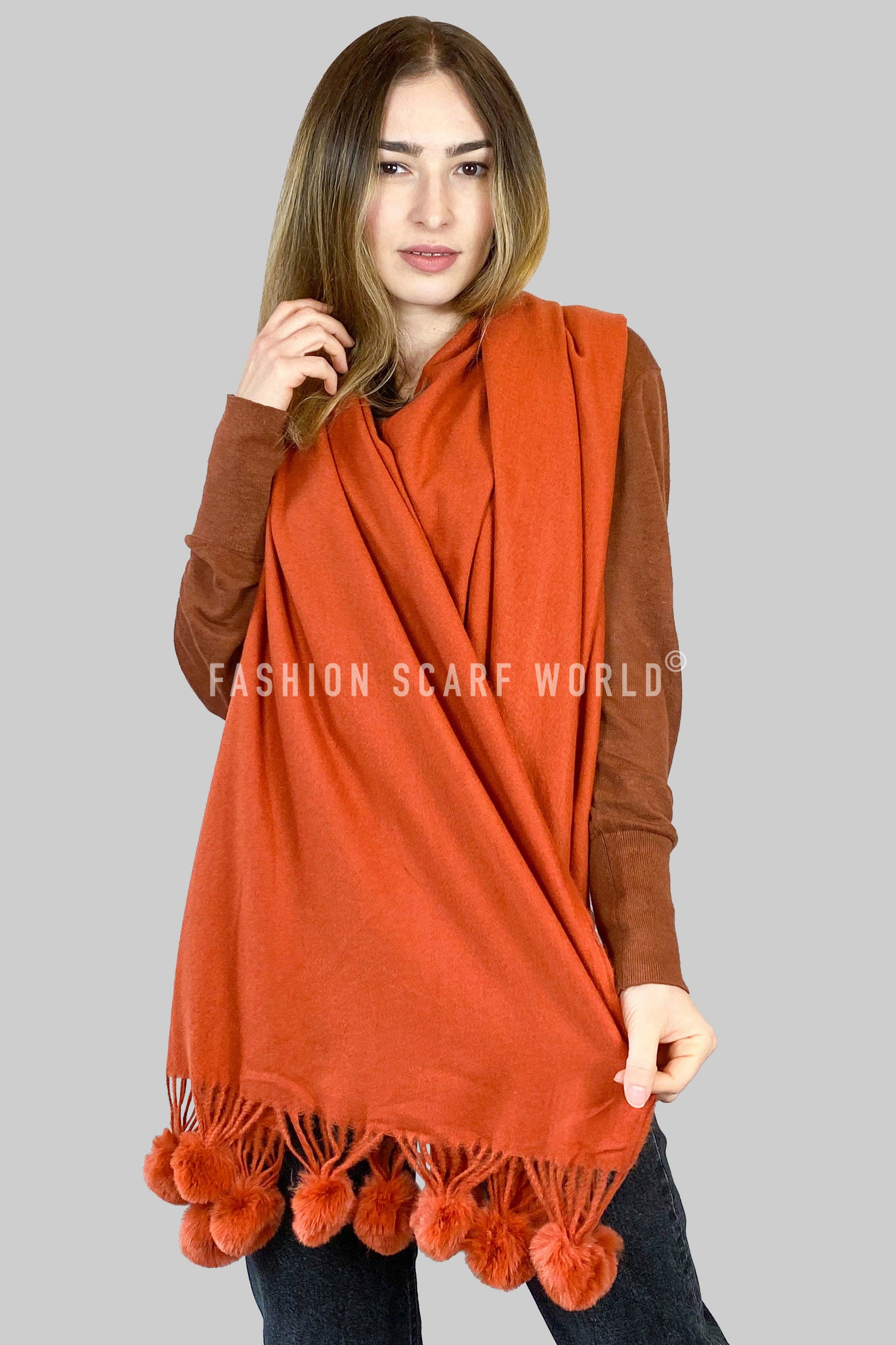 Fashion Scarf World – wholesale Scarf – Women's – Plain Wool Pom Pom Scarf20