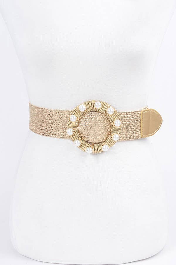 anbfashion - Wholesale Belt – Women's - Metallic Stretch Plus Size Belt Pearl Metal Bucklt HB8762