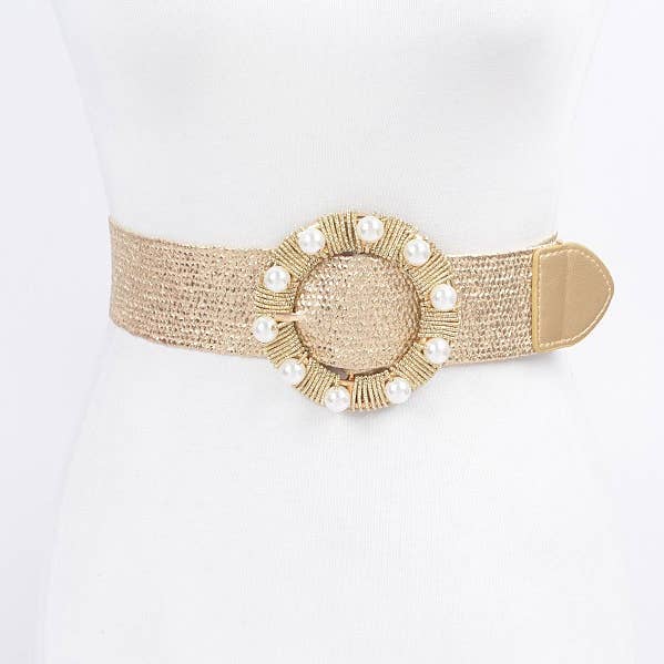 anbfashion - Wholesale Belt – Women's - Metallic Stretch Plus Size Belt Pearl Metal Bucklt HB87620