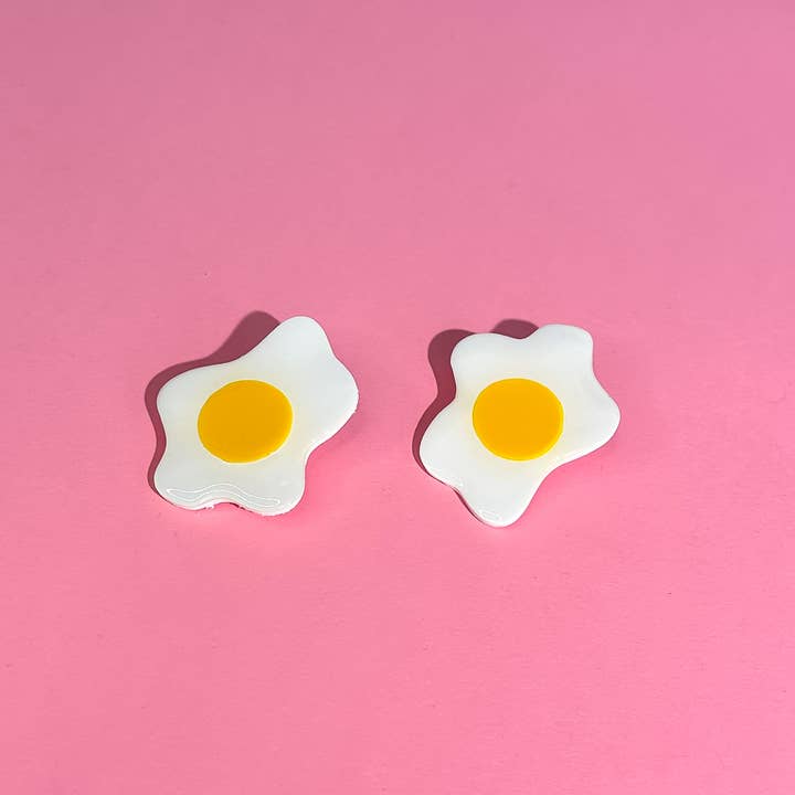 Night Moves Atelier - Wholesale Stud/Post Earrings - Just Yolking Polymer Clay Fried Egg Stud Earrings2
