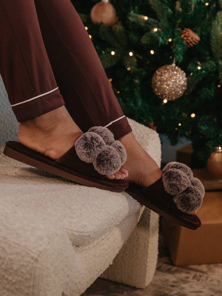 Dolly Slippers in Chocolate for wholesale by Pretty You London