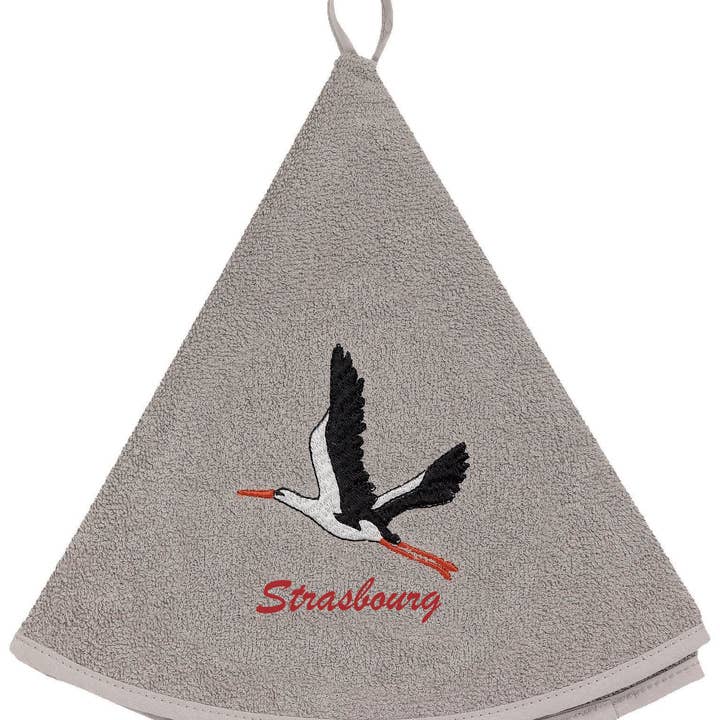 Maison Vivaraise & La Cerise sur le Gâteau - Wholesale Handdoek - Cigogne Envol Strasbourg grijze ronde handdoek diameter 60