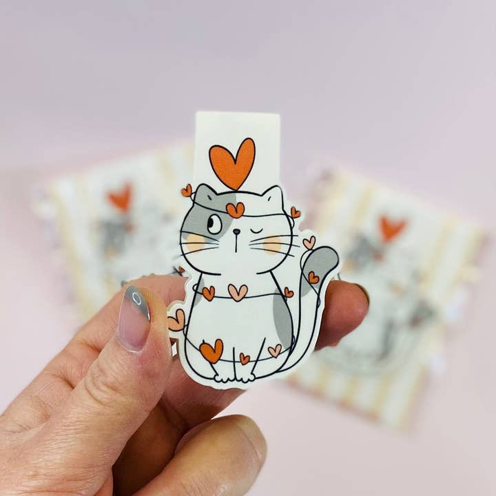Valentine Cat Lover Magnetic Bookmark, Bookish Stationery Gift for wholesale by bJenuineCo