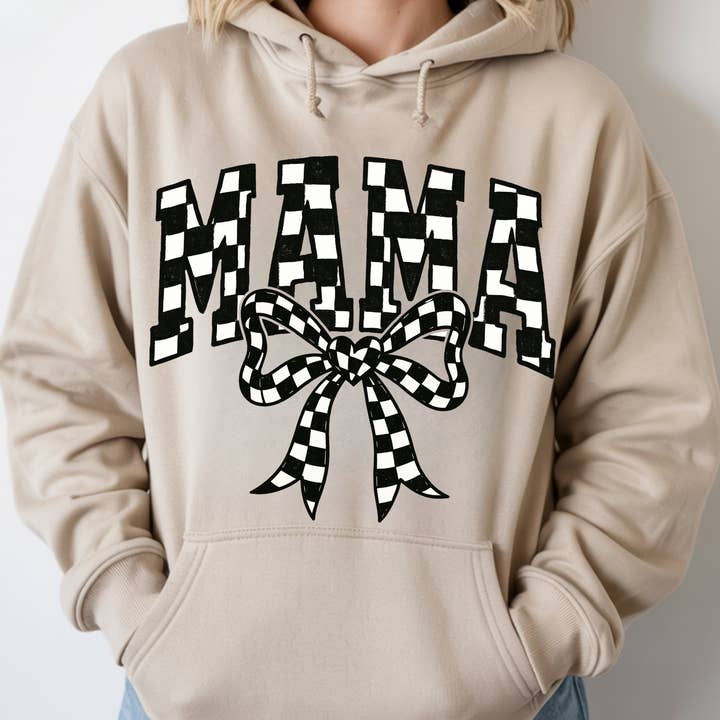 GRUNGY CHECKERED BOW MAMA DTF TRANSFER for wholesale by Remi Lee Transfers