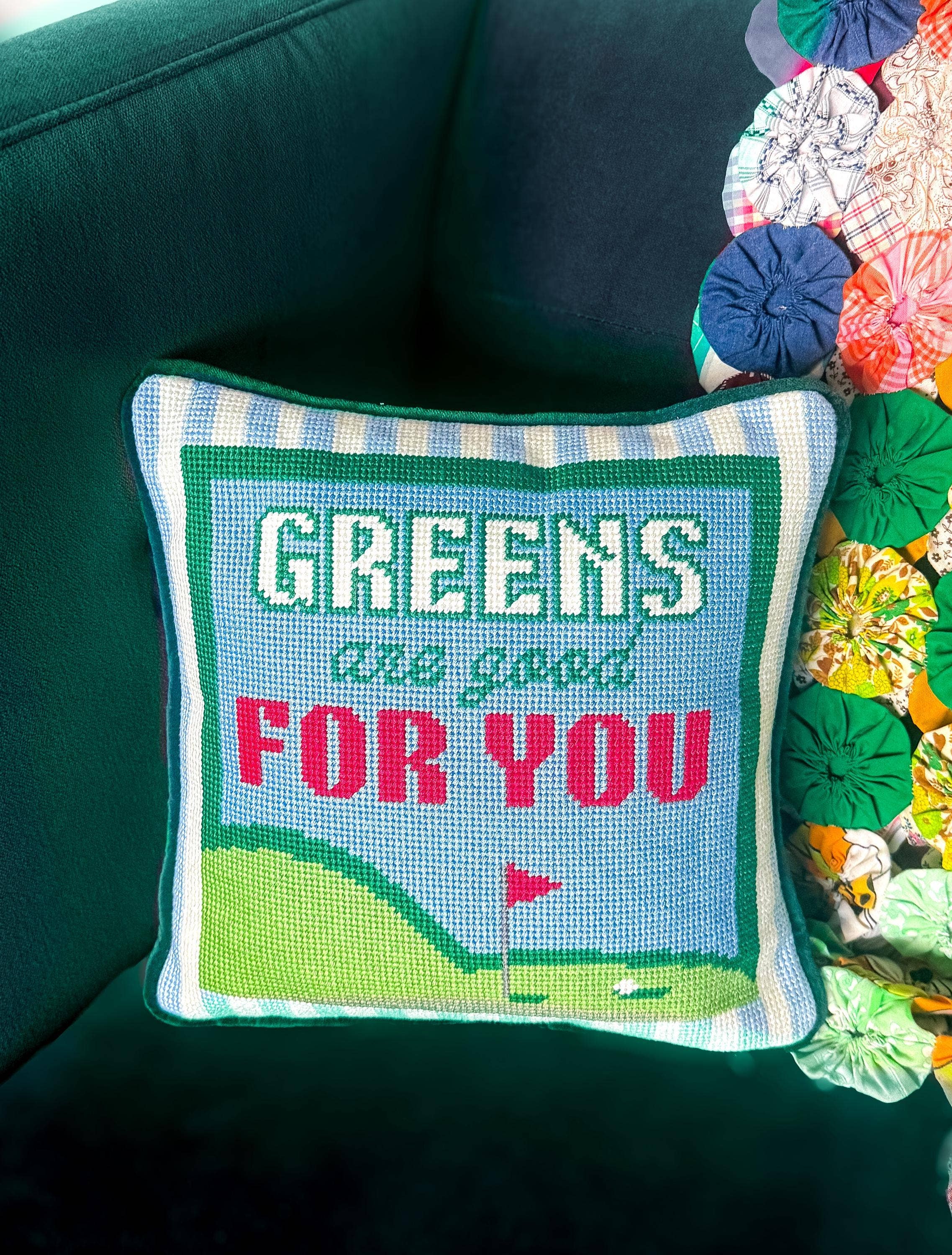 Southern Decorative - Wholesale Throw/Decorative Pillow - Greens are Good for You Golf Needlepoint Pillow4
