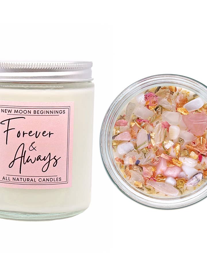 Forever & Always Candle - Soy Wax, Crystal Candles, for wholesale by New Moon Beginnings