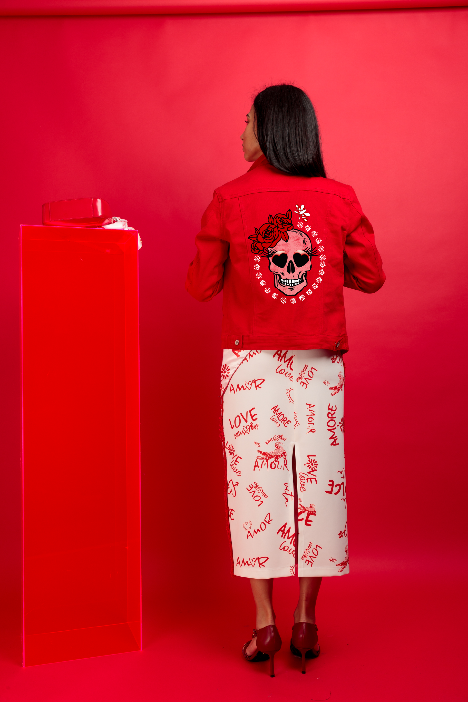 Chill&Buy - Wholesale Denim Jacket - Women's - Women's Red Denim Jacket Skull Expressions4