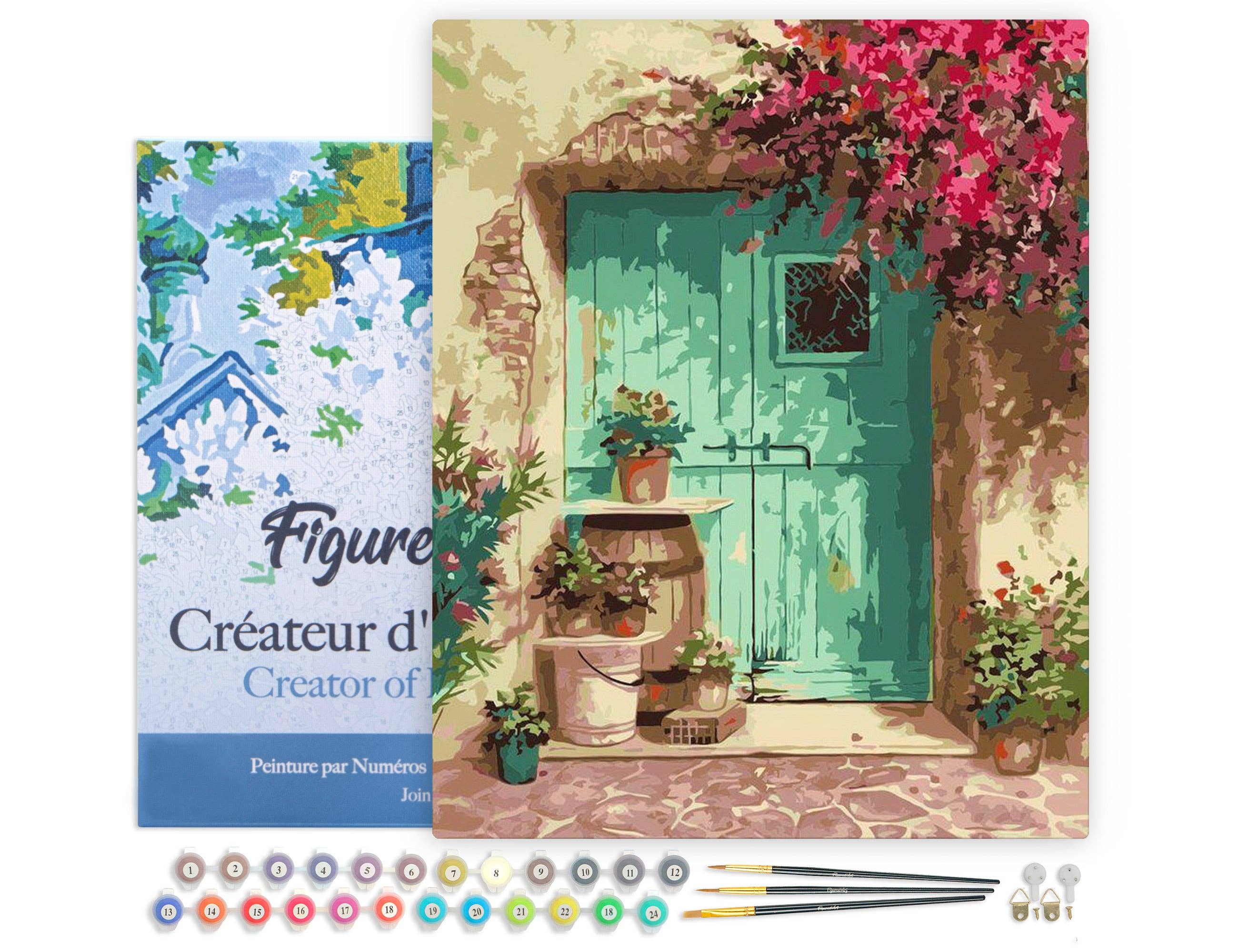 Figured'Art - Vente Kit de bricolage - Peinture par numéros avec cadre Porte verte