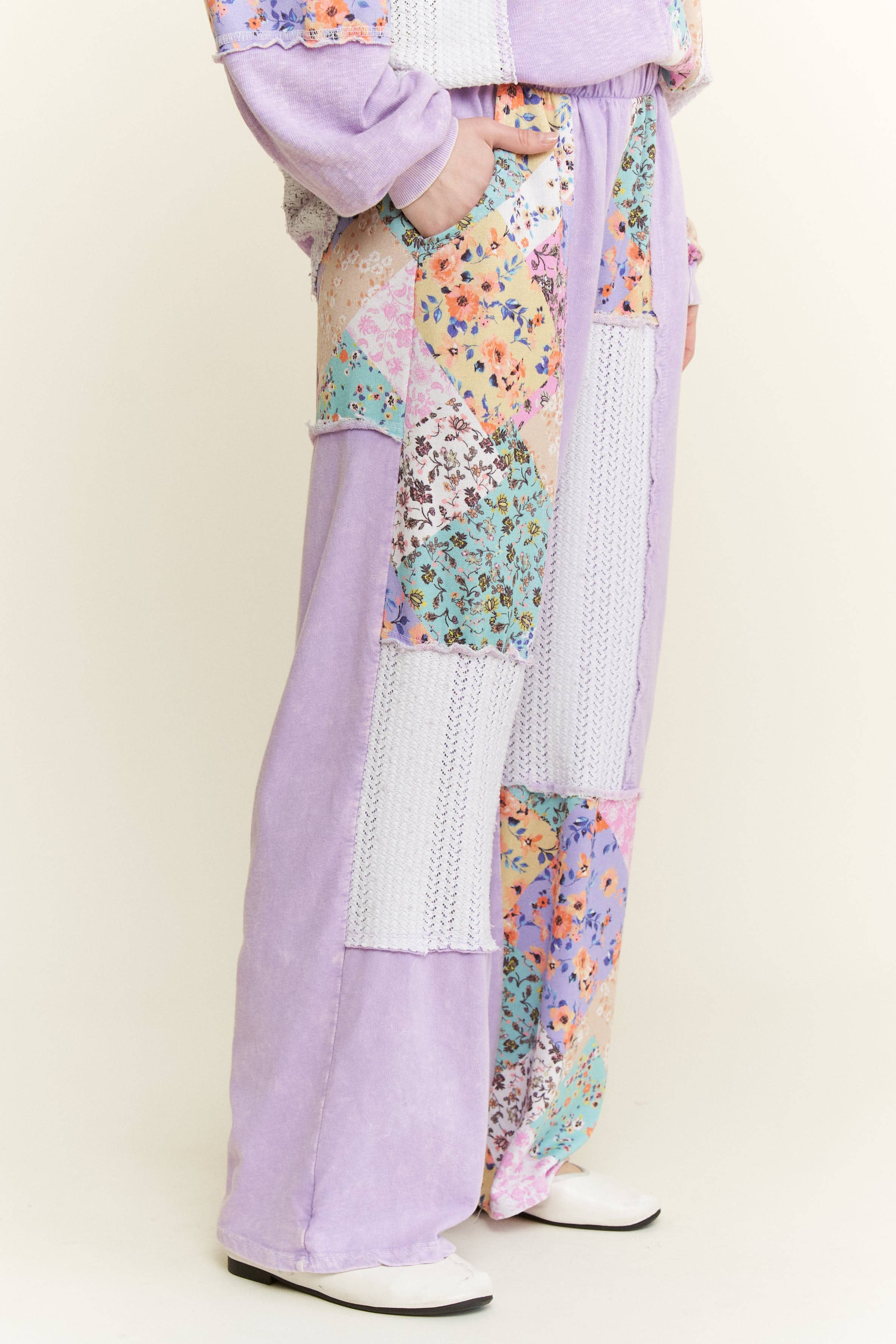 J.Her - Wholesale Pants - Women's - Mineral Washed Floral WaveKnit Jacquard Boho Pants HP610620