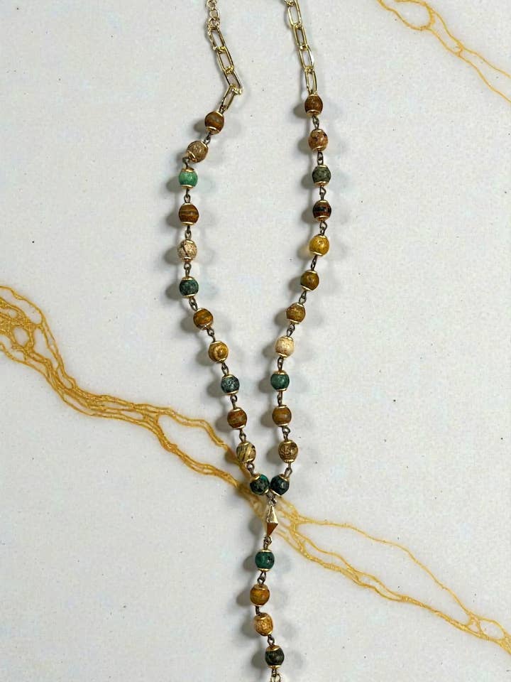 Collar Jasper Mix de 24" con Colgante de Oro para venta al por mayor de Ava Capri