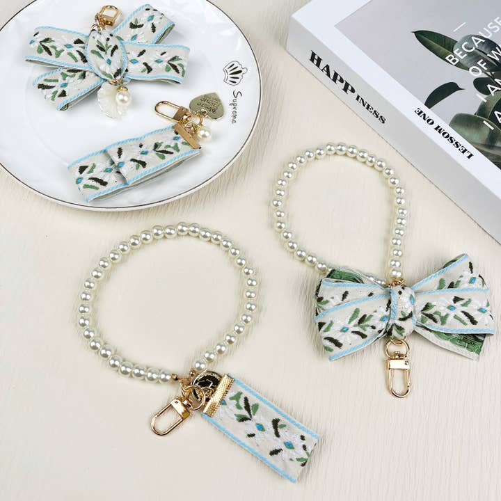 Leaf Ribbon Pearl Keychain for wholesale by SoapElenGlen