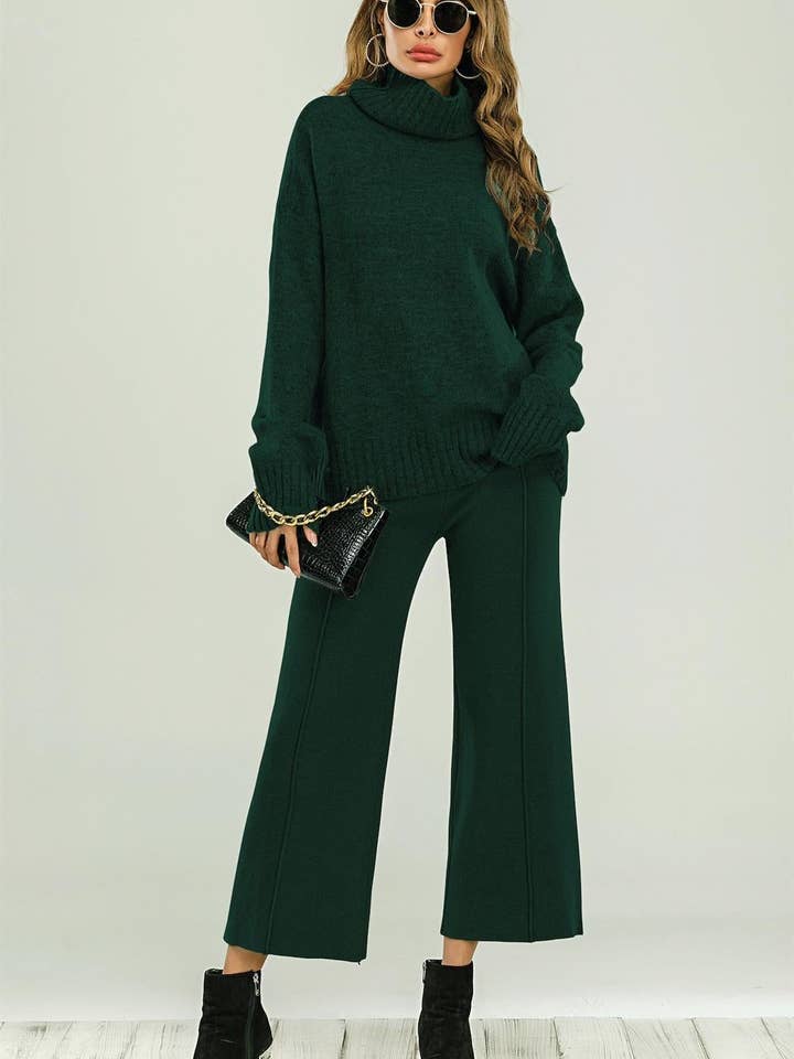 FS Collection (Germany) - Wholesale Knit Sweater - Women's - Wool Blended Jumper Top With High Neck In Dark Green1