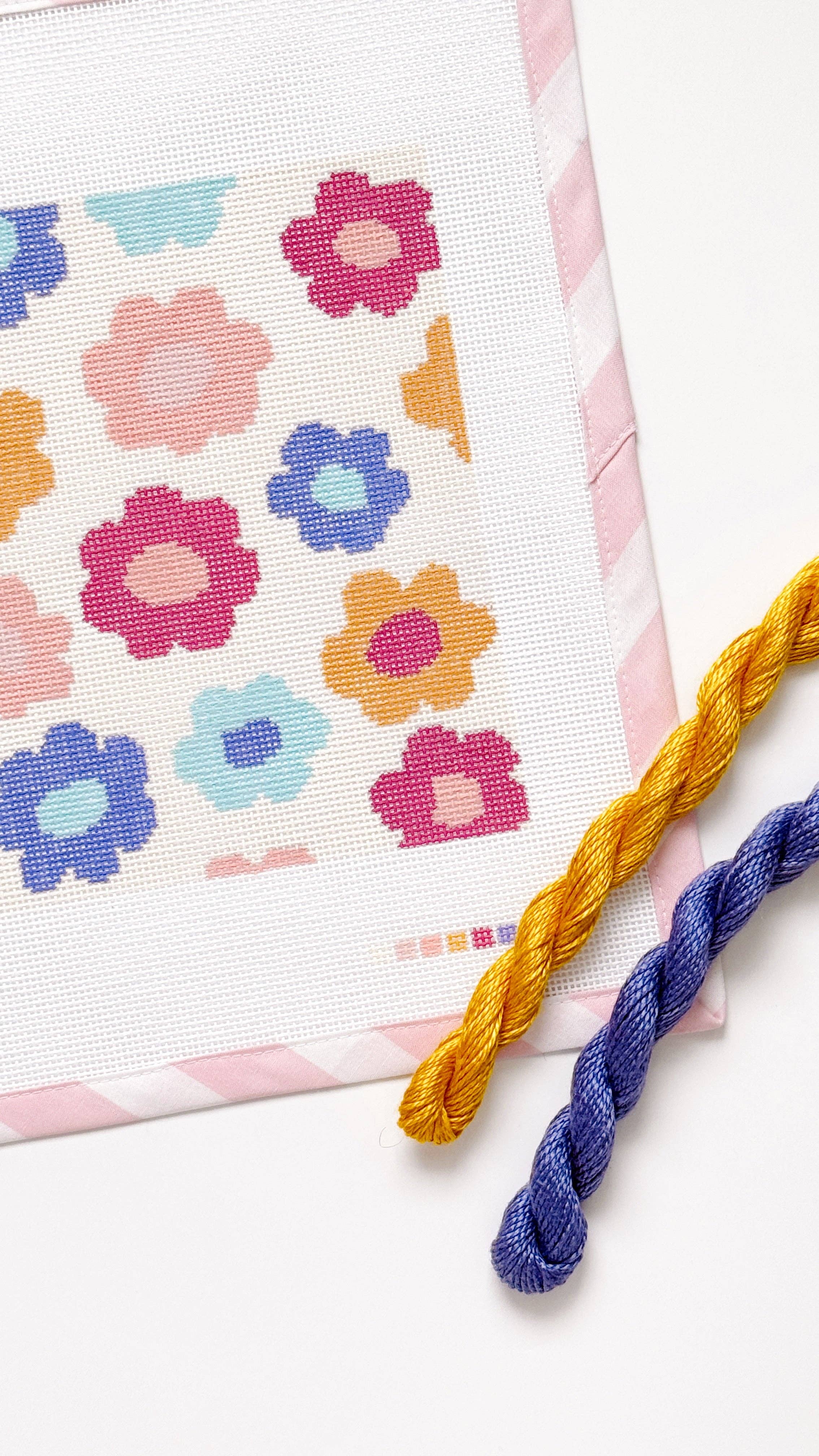 Cotswold Co Designs - Wholesale Embroidery/Cross Stitch Supplies - Retro Flower Pillow Needlepoint Canvas | Hand-Painted 13 Mesh | 8.5” x 8.5” Design on 12” x 12” Canvas | Ready to Ship11