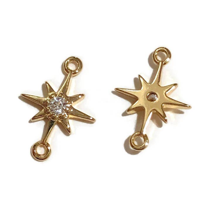 2 Pcs+ 13 x 8.6mm - Gold Star Charm - Gold Plated Brass for wholesale by Crafters Resort