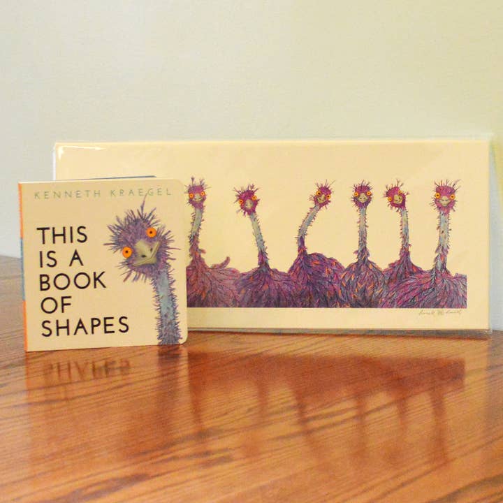 Signed copy of This is a Book of Shapes & Print of 8 emus for wholesale by Kenneth Kraegel
