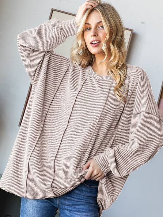 ET7742-10 LÅNGÄRMAD MASSIV URBAN RIBBTRÖJA för wholesale av HEIMISH