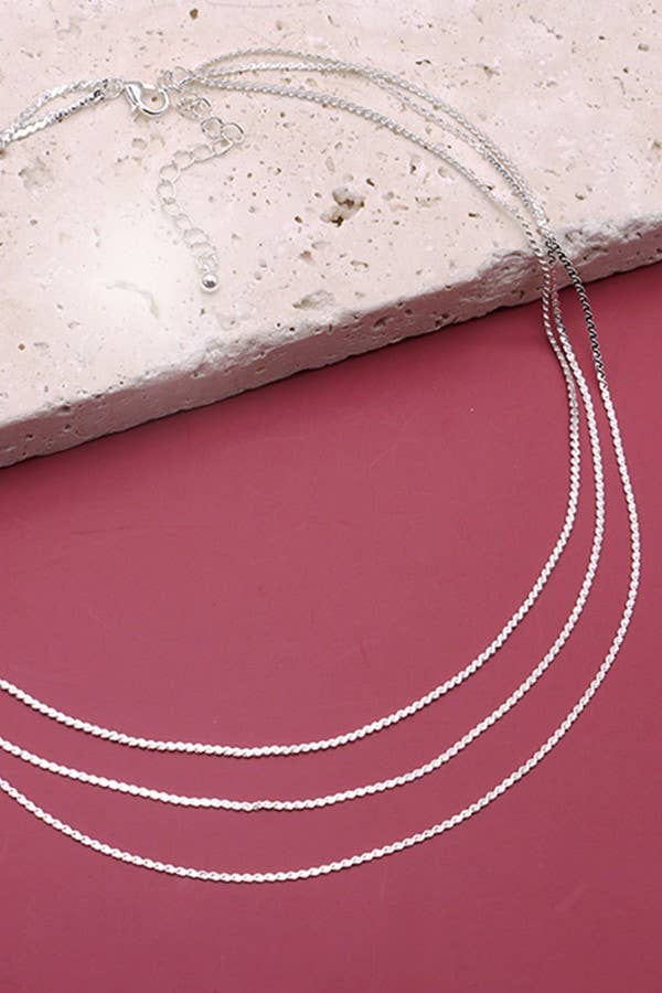 JOSSLYN by wall to wall - Wholesale Link & Chain Necklace - TRIPLE LAYER THIN FLAT CHAIN NECKLACE | 47N194033