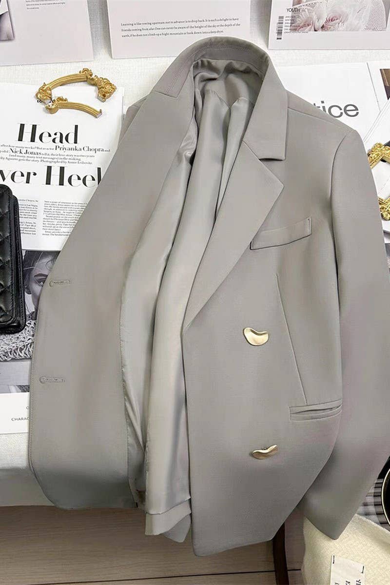 NINEXIS - Wholesale Blazer - Women's - CWOBL0138_SOLID COLOR METAL BUTTON LAPEL COMMUTER SUIT3