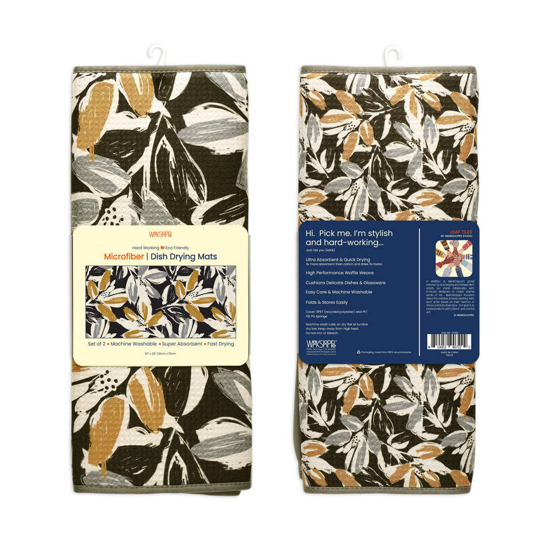 WerkShoppe - Wholesale Dish Drying Mat/Rack - Leaf Tiles Microfiber Dish Drying Mats, Quick Drying5