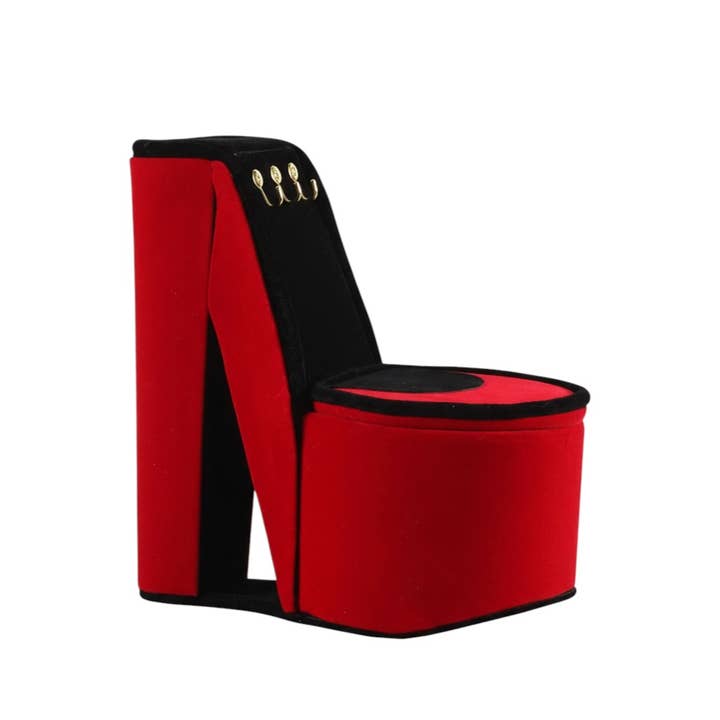 9" Red Black And Gold Velvet High Heel Jewelry Box for wholesale by HomeRoots