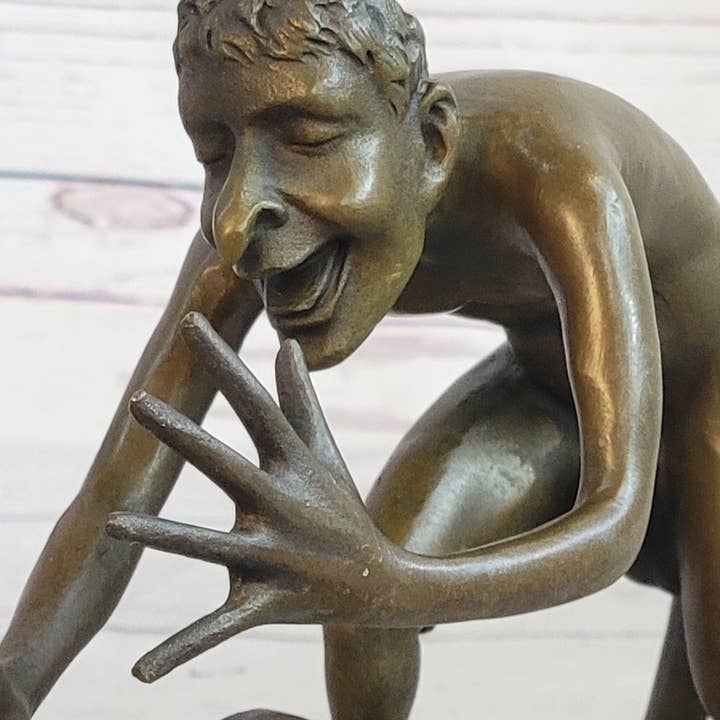 Bronzhaus - Wholesale Sculpture - Greek Satyr Chasing Nymph Bronze Figurine Sculpture Demon Horny Devil Satan 5" x 7"7