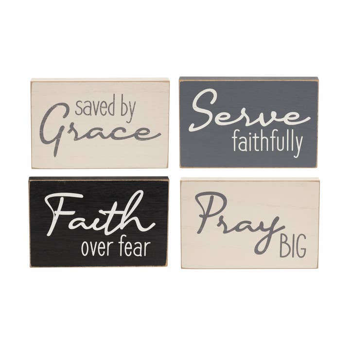 The Hearthside Collection - Wholesale Sign - Saved By Grace Decorative Tabletop Blocks, 4 Designs