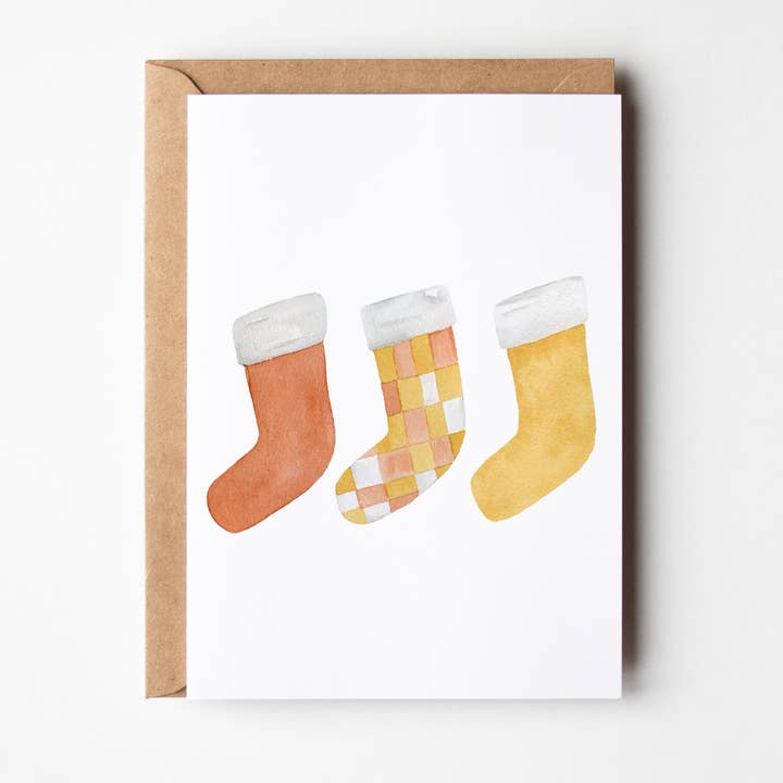 Checkered Orange Christmas Stocking Card for wholesale by modbymae