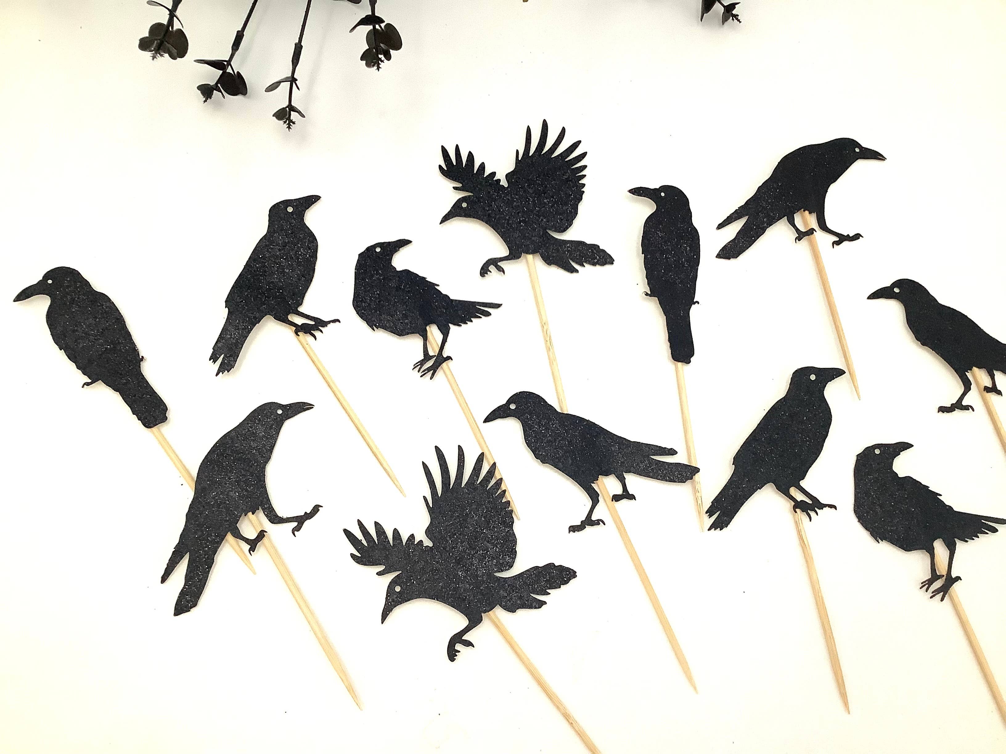 All Little Cute Things - Wholesale Cake/Cupcake Topper - Glittered Black Crow, Edgar Allan Poe Raven Cupcake Topper1