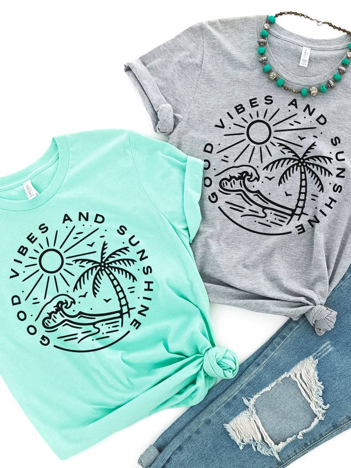 Camiseta de Boas Vibrações e Sol, T-shirt de Praia para Férias de Verão por atacado de Gerdees