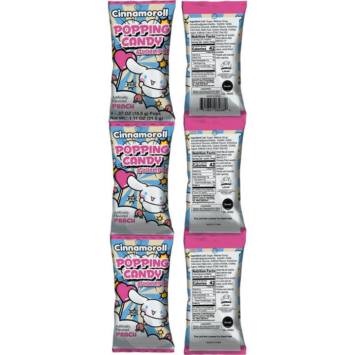 Sanrio Cinnamoroll Peach Popping Candy & Lollipop for wholesale by Cow Crack Wholesale