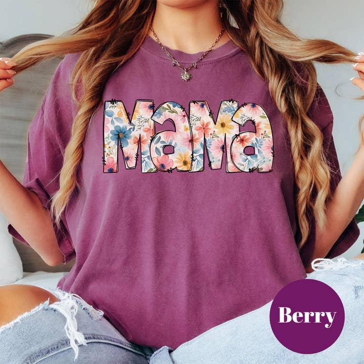 Epic Life - Designed – wholesale Screen printed t-shirt – Women′s – Floral Mama Shirt, Vintage Mama Graphic Tee, Comfort Colors Mom Shirt, Mother’s Day Gift, Aesthetic Mom T-Shirt, Cute Retro Mama Tee1