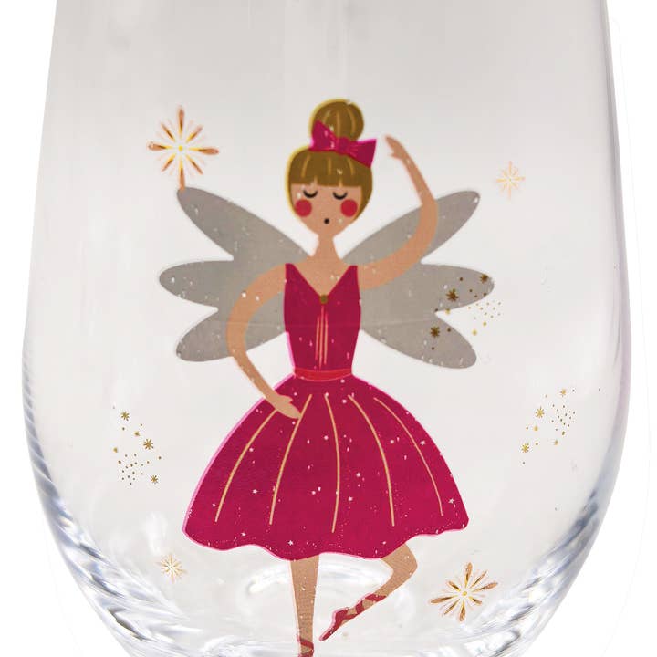 Nutcracker Sugar Plum Fairy, stemless wine glass, Item 25222 for wholesale by Cork Pops Inc