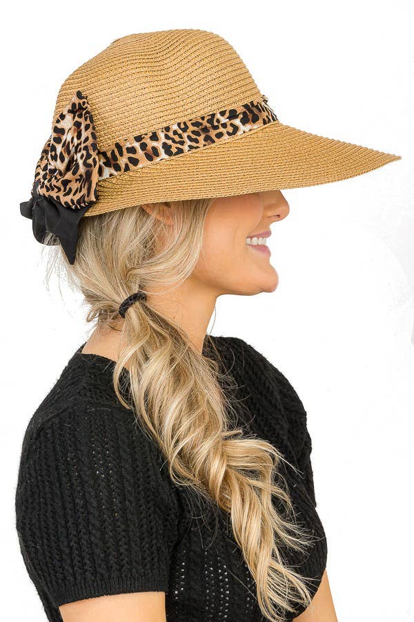 Cap Zone - Vendita all'ingrosso Visiera - Donna - Cappello da sole con visiera a tesa lunga con fiocco e motivo leopardato9