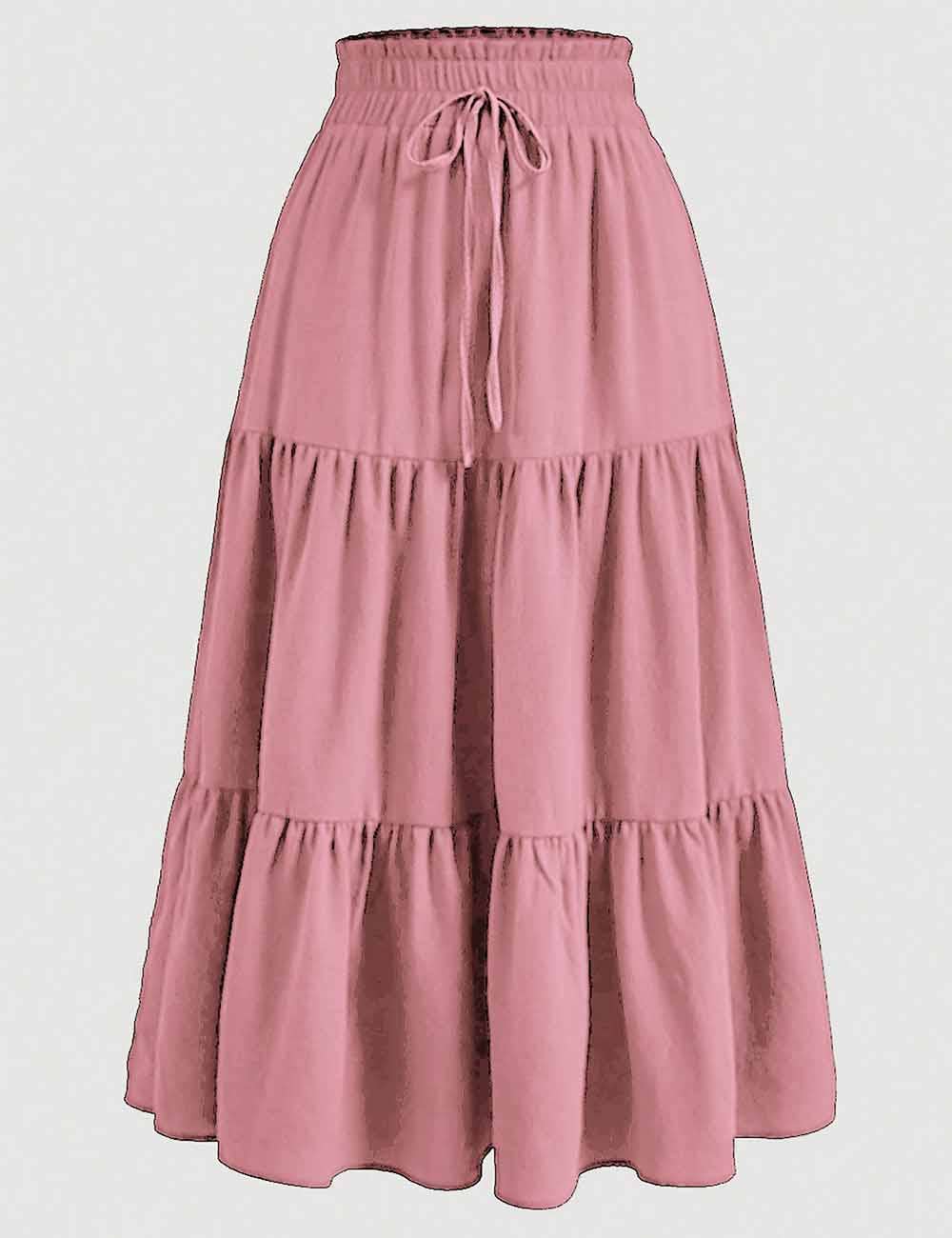 Sweetkama - Wholesale Skirt - Women's - Ladies Boho Elastic Waist Ruched Drawstring Skirt38