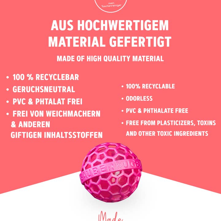 Sauberkugel - No Crumbs GmbH – Großhandel Reinigungsschwamm – SAUBERKUGEL - MY BAG CLEANER - THINK PINK