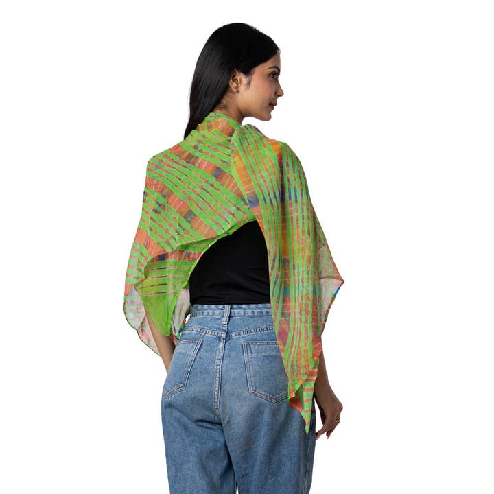 MALINI FASHION DESIGN PRIVATE LIMITED - Wholesale Scarf - Women's - Sciarpa quadrata in Seta Chiffon con tintura manuale colore verde5