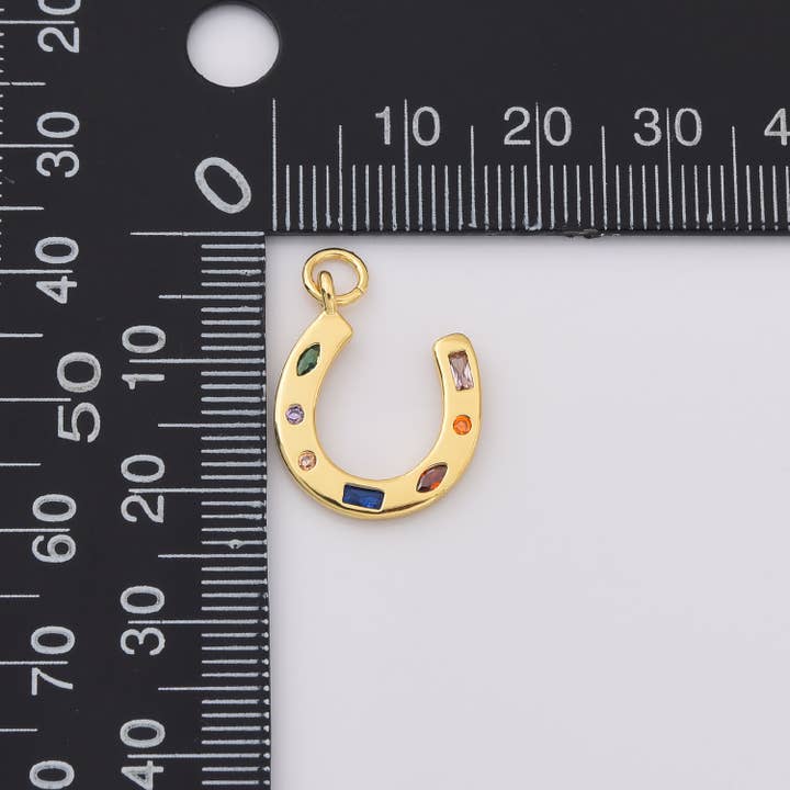 findings4uGem - Wholesale Pendant/charm necklace - Gold Filled Rainbow CZ Horseshoe Gift Charm Pendant, CP22253