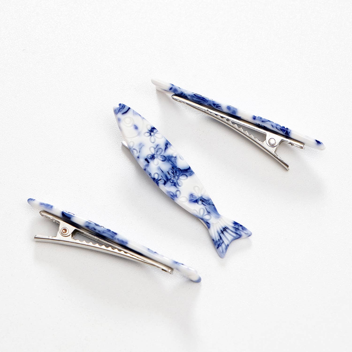 Adorro - Wholesale Hair Clip - Women's - Coastal Blue Floral Sardine Fish Barrette Hair Clip 5