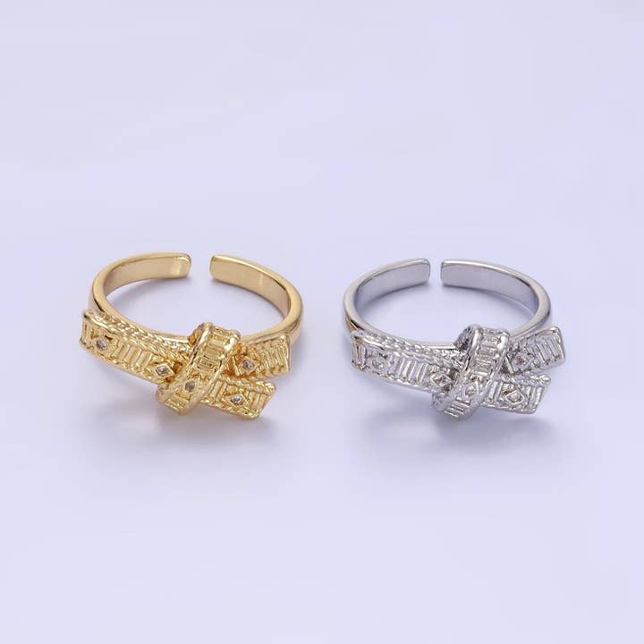 24K Gold Filled CZ Evil Eye Ribbed Tied Band Ring in Gold & Silver | R178 R179 for wholesale by Aim Eternal