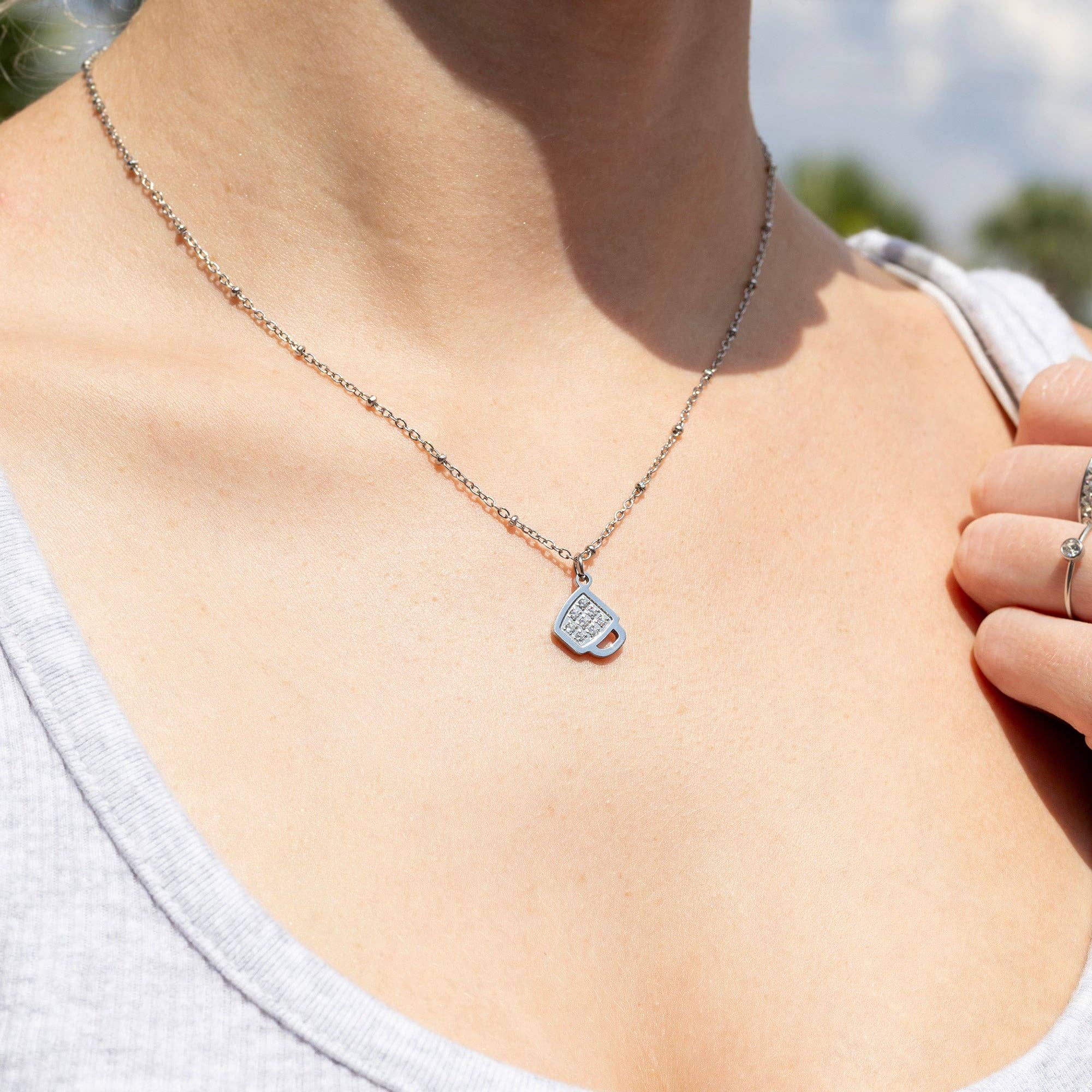 WJW - Wholesale Individual Charm/Pendant - 18K Gold PVD Stainless Steel CZ Coffee Cup Charm1