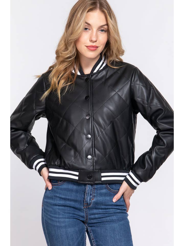 Active Basic | Active USA – Engroshandel Bomberjakke - Dame – Langærmet quiltet bomberjakke i kunstlæder (PU)15