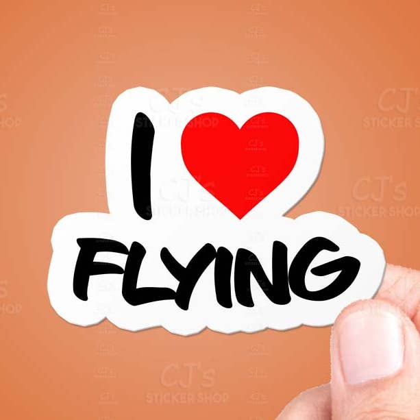 I Love Flying Sticker Vinyl Decal for wholesale by CJ's Sticker Shop