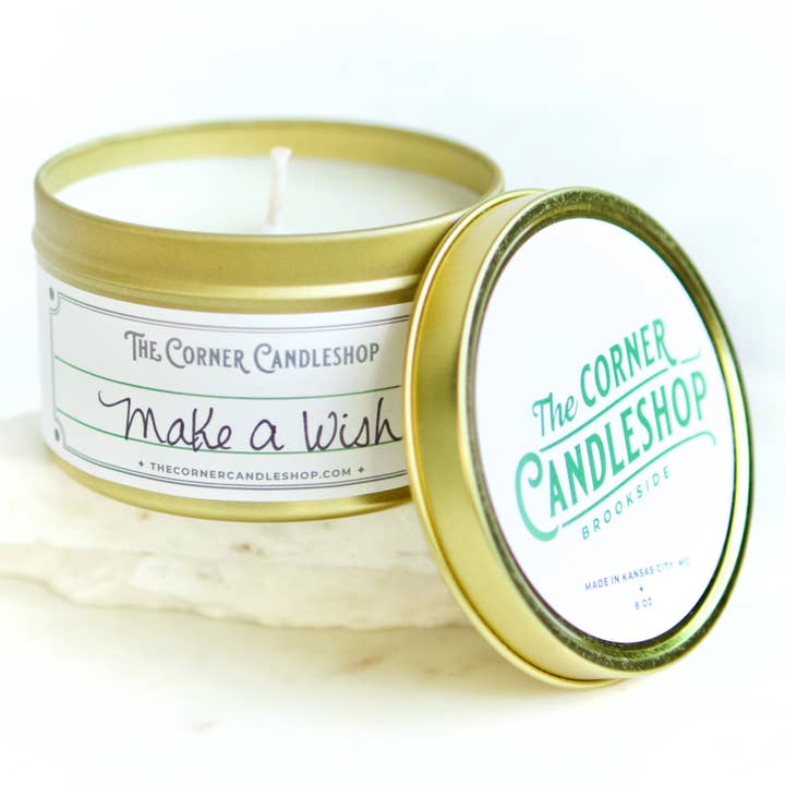 Make a Wish 8 oz. Tin Candle for wholesale by The Corner Candleshop