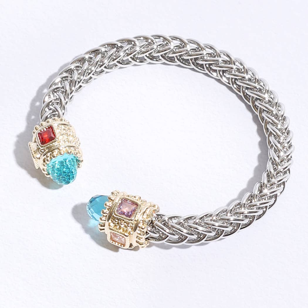 Fashion City - Vente Bracelet jonc - Bracelet jonc en forme de deux T, rond, entouré de pierres précieuses3