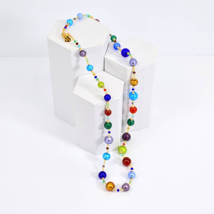 Collier en verre de Murano de Rome, Perles de verre multicolores, Fabriqué en Italie pour la vente par Via Graceffo