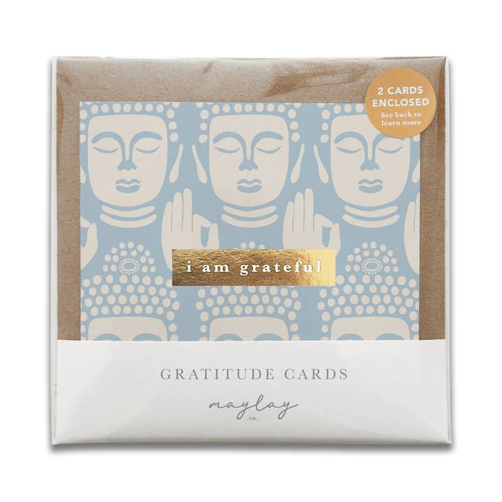 Soyez tranquille Carte de vœux de gratitude "Je suis reconnaissant" de la pleine conscience de Bouddha pour la vente par Maylay Co.