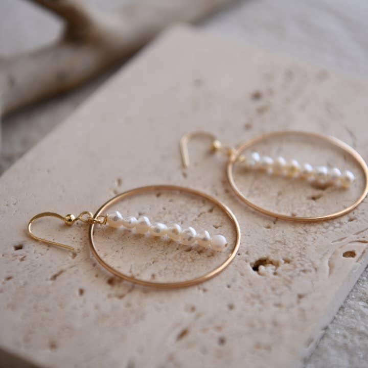 Cecelia Designs Jewelry - Wholesale Dangle Earrings - Hepburn Pearl or Gold Beaded Drop Hoop Earrings