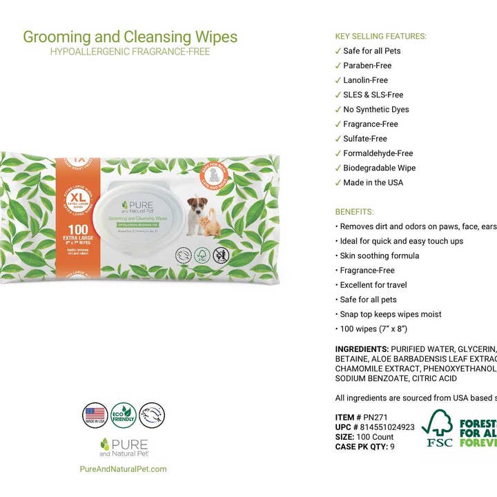 Pure and Natural Pet - Wholesale Pet Grooming Aid - Dog - Grooming & Cleansing Wipes for Dogs & Cats / Fragrance-Free4