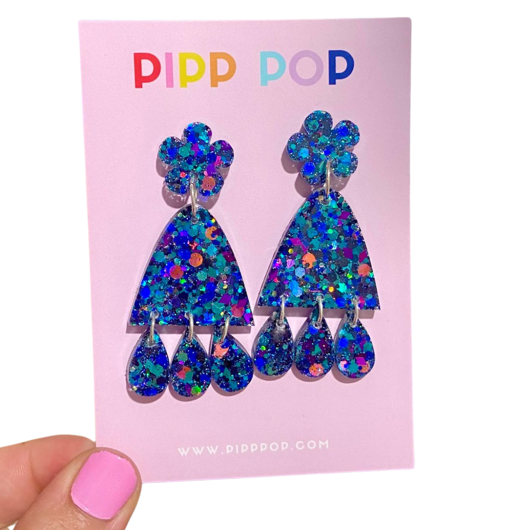 Pipp Pop – wholesale Dangle earrings – Suzie Glitter Dangles - Blue Illusion - 2 styles available4