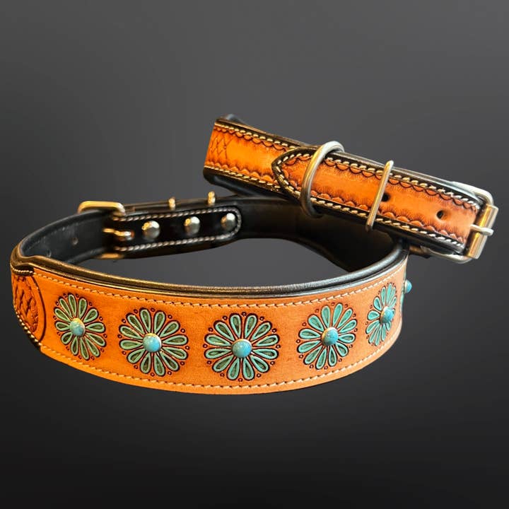 Westrian International - Wholesale Pet Collar - Dog - Western Dog Collar - Beaded Blue Flower2